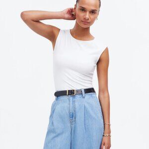 Madewell SCOOPNECK CAP-SLEEVE TEE Shirt Top Size XL X-Large White